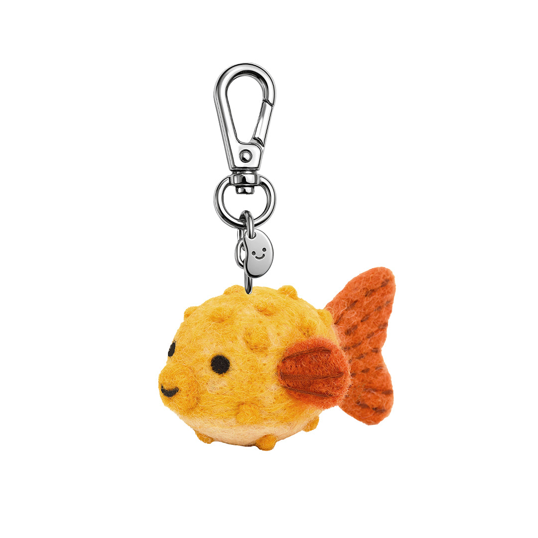 Parker pufferfish felt keychain with silver carabiner and key ring