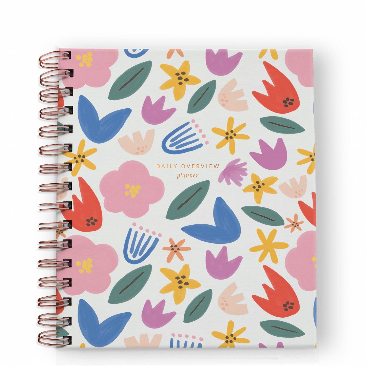 Floral spiral-bound daily overview planner with colorful flower pattern
