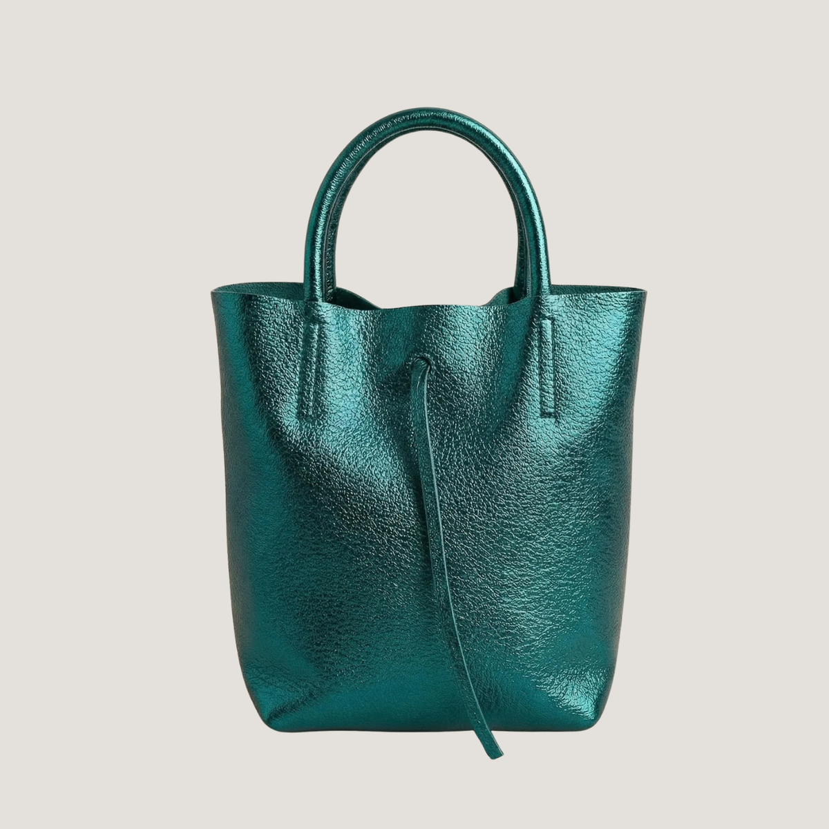 Mini Metallic Leather Tote - Teal