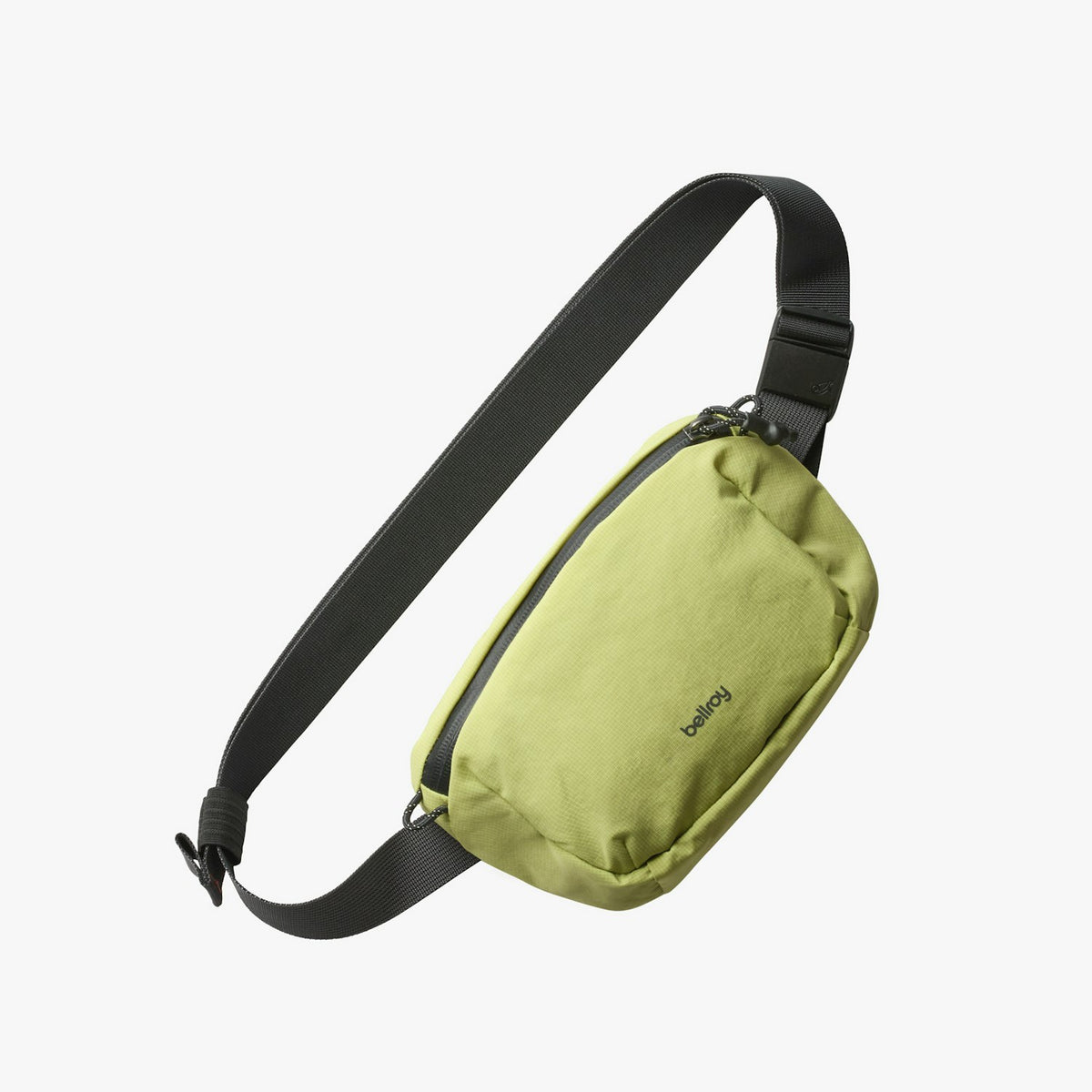 Lime green belt bag with adjustable strap and front branding