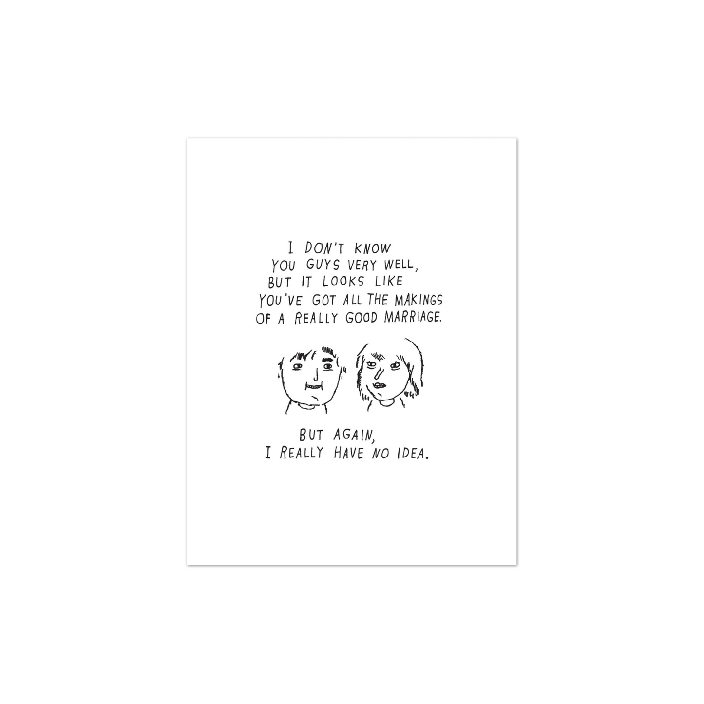 Typographic quote print with couple faces illustration on white background