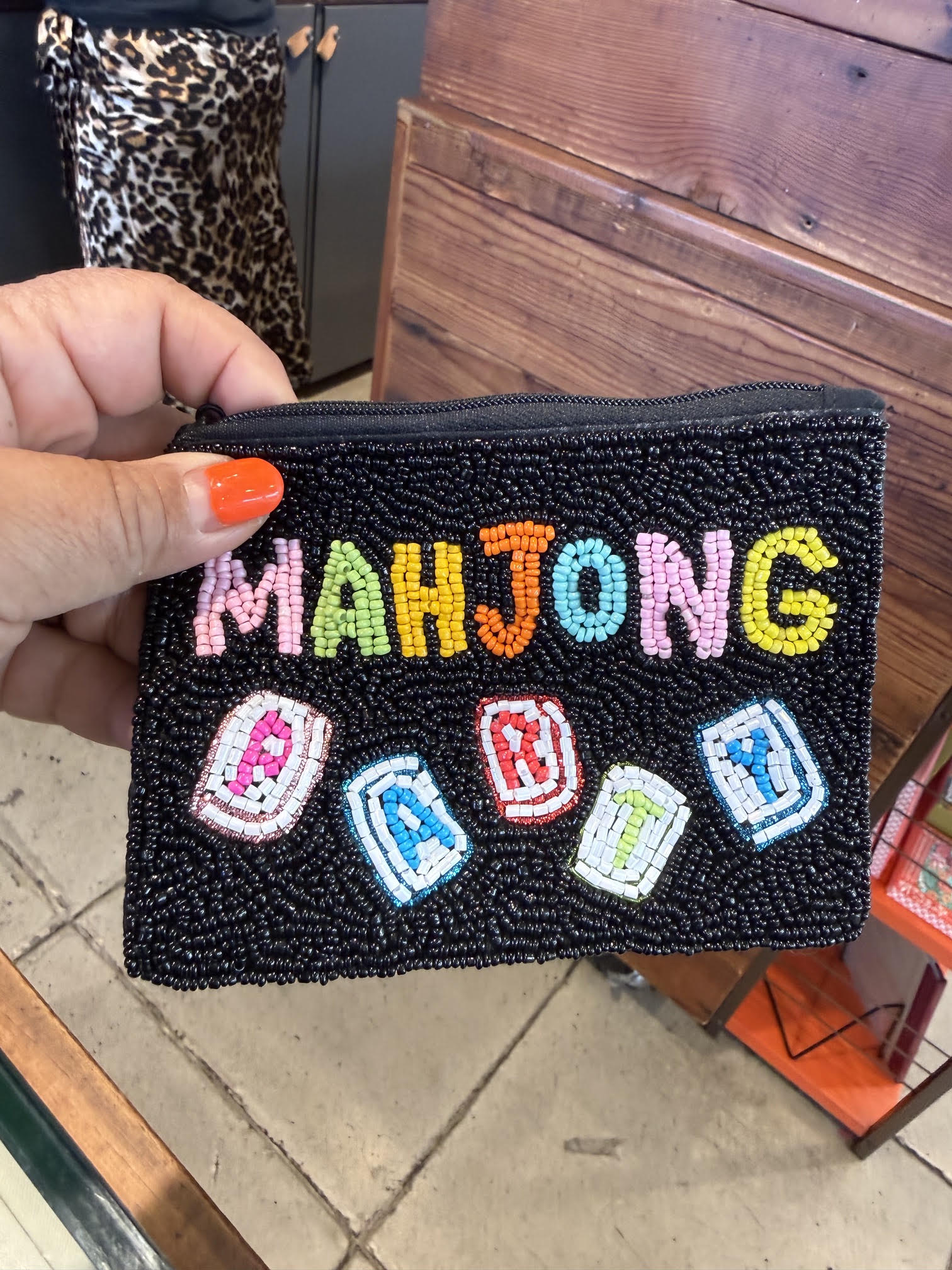 Beaded Pouch - Mahjong Party Black
