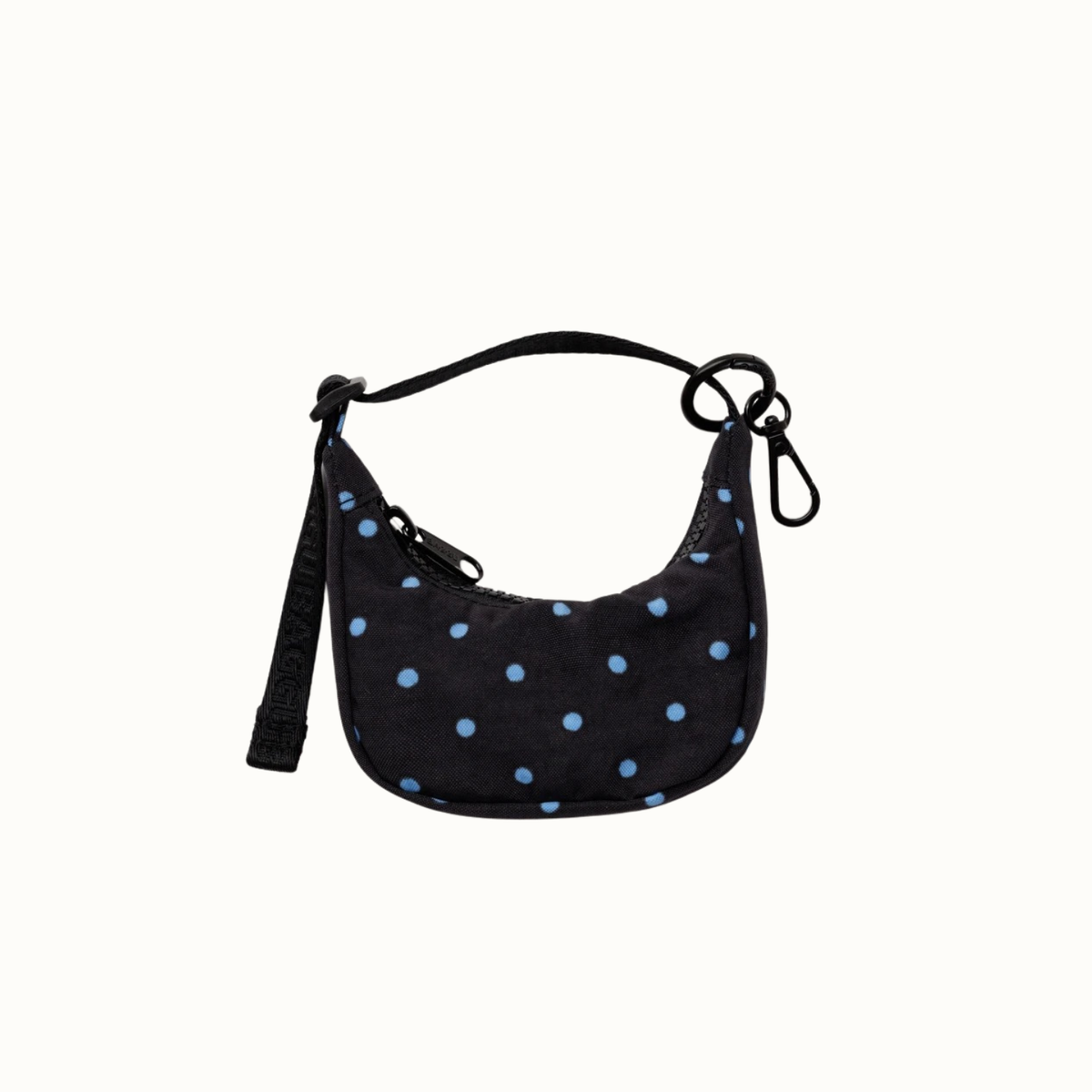 Crescent Bag Charm - Black and Sky Blue Micro Dot