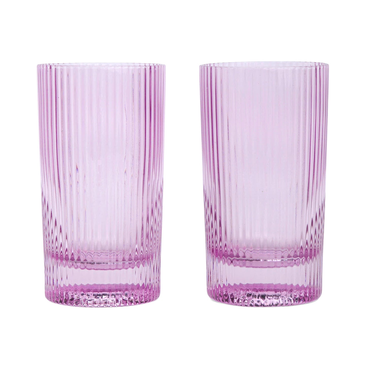 Lilac highball glasses set of 2 with ribbed sides and dark purple base band