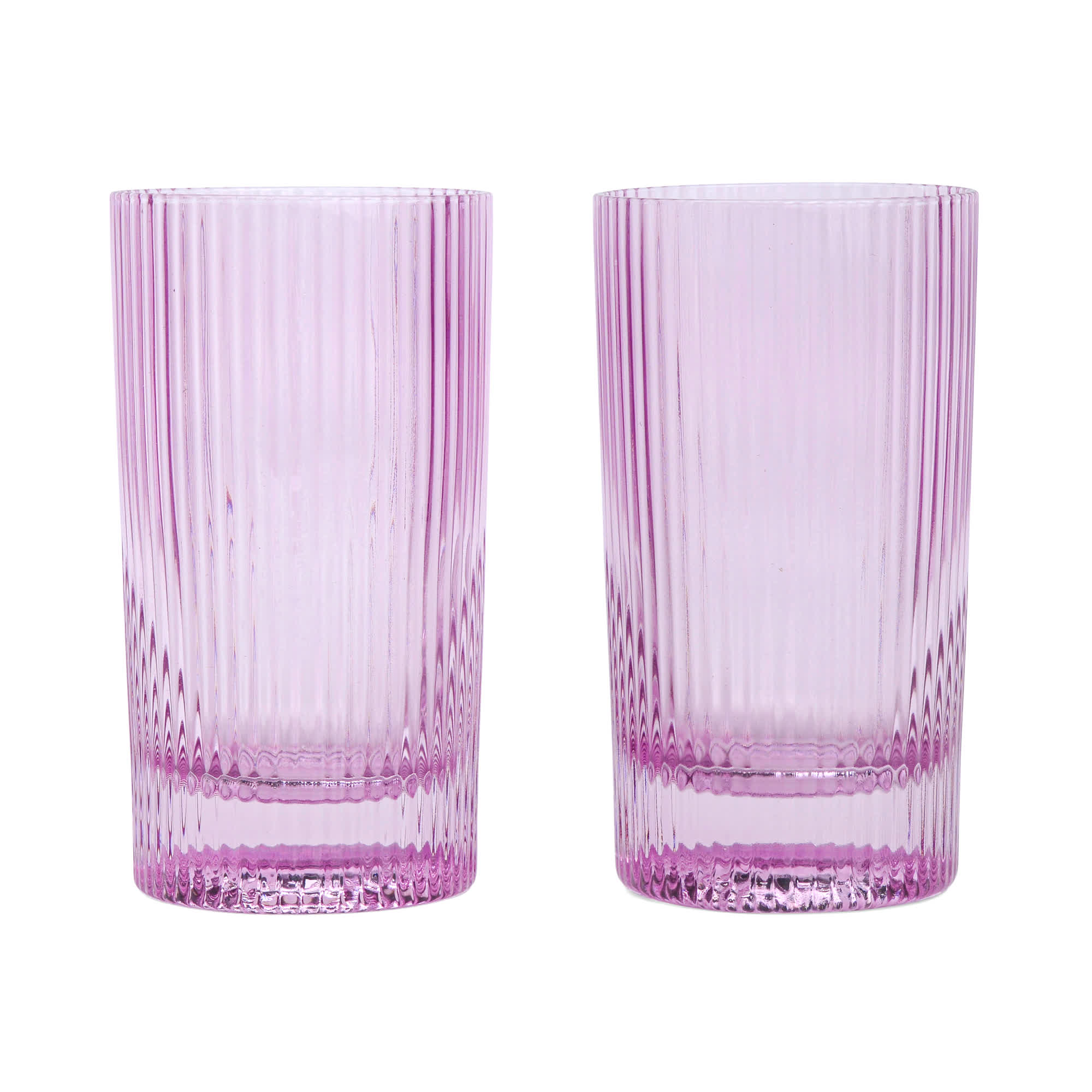 Lilac highball glasses set of 2 with ribbed sides and dark purple base band