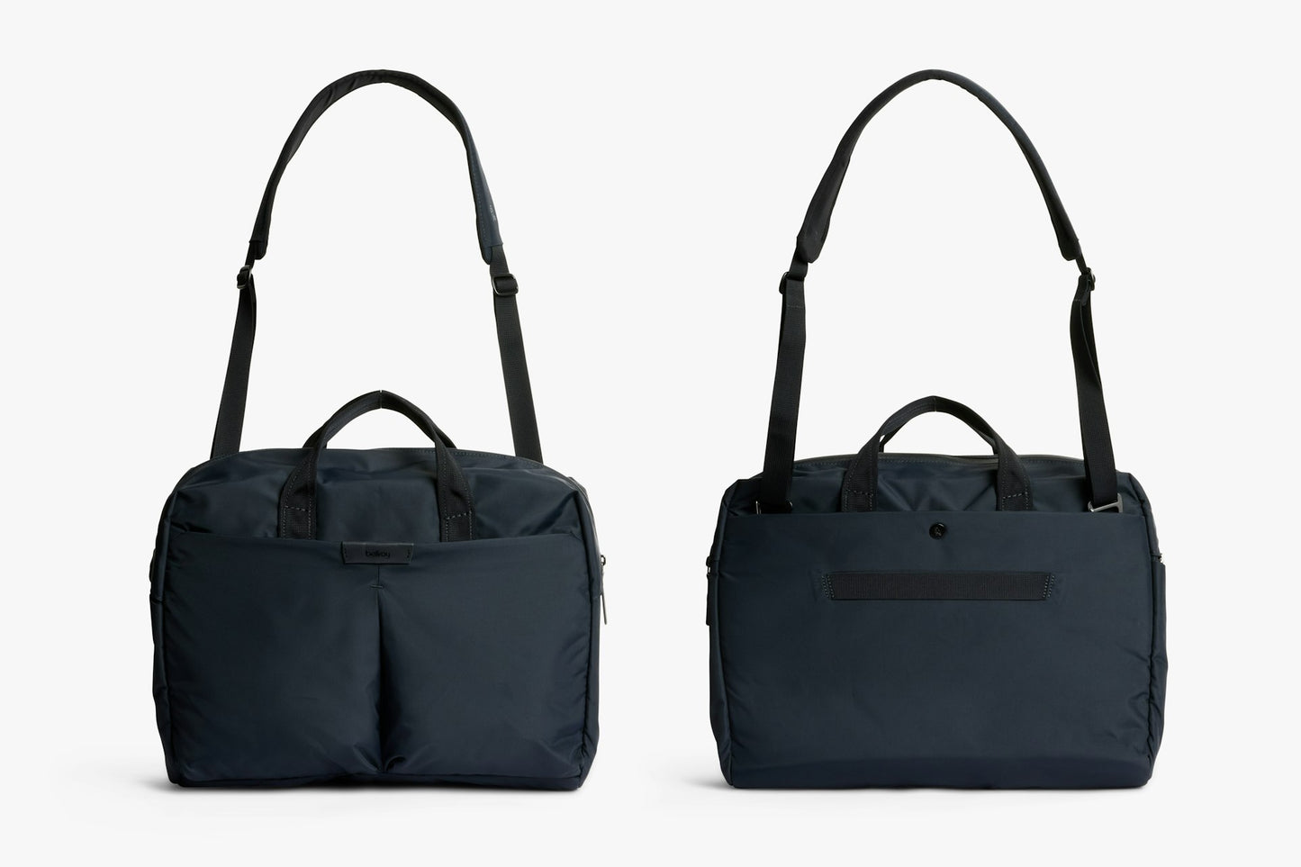 Set of two dark work bags with top handles and front compartments