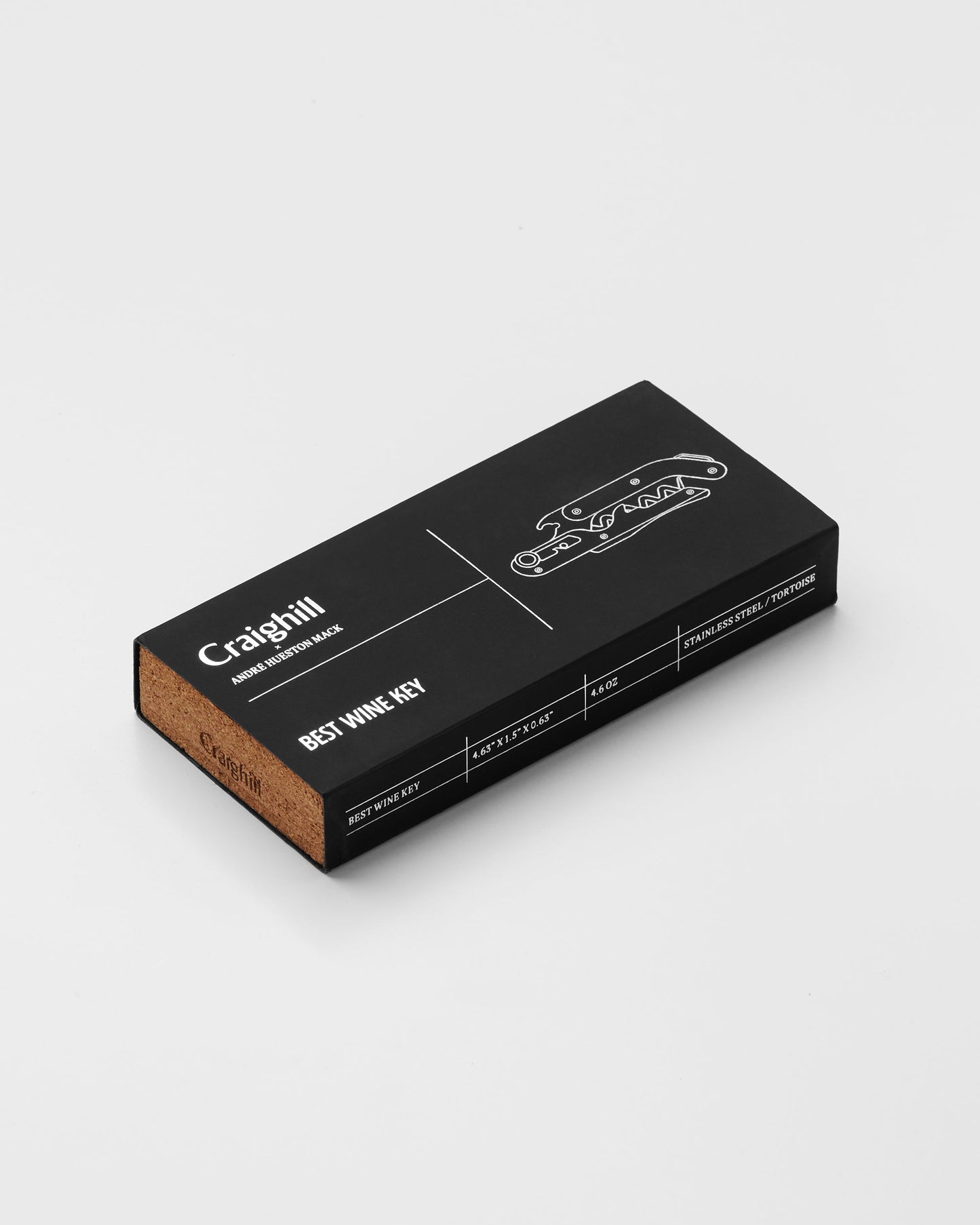 Wine key gift box with printed corkscrew icon and product branding