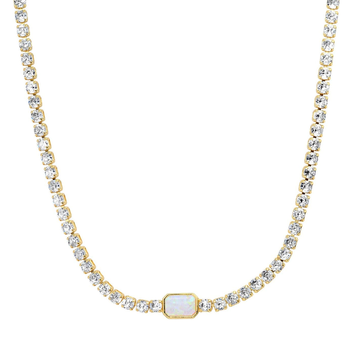 Tennis Necklace with Opal Center Stone