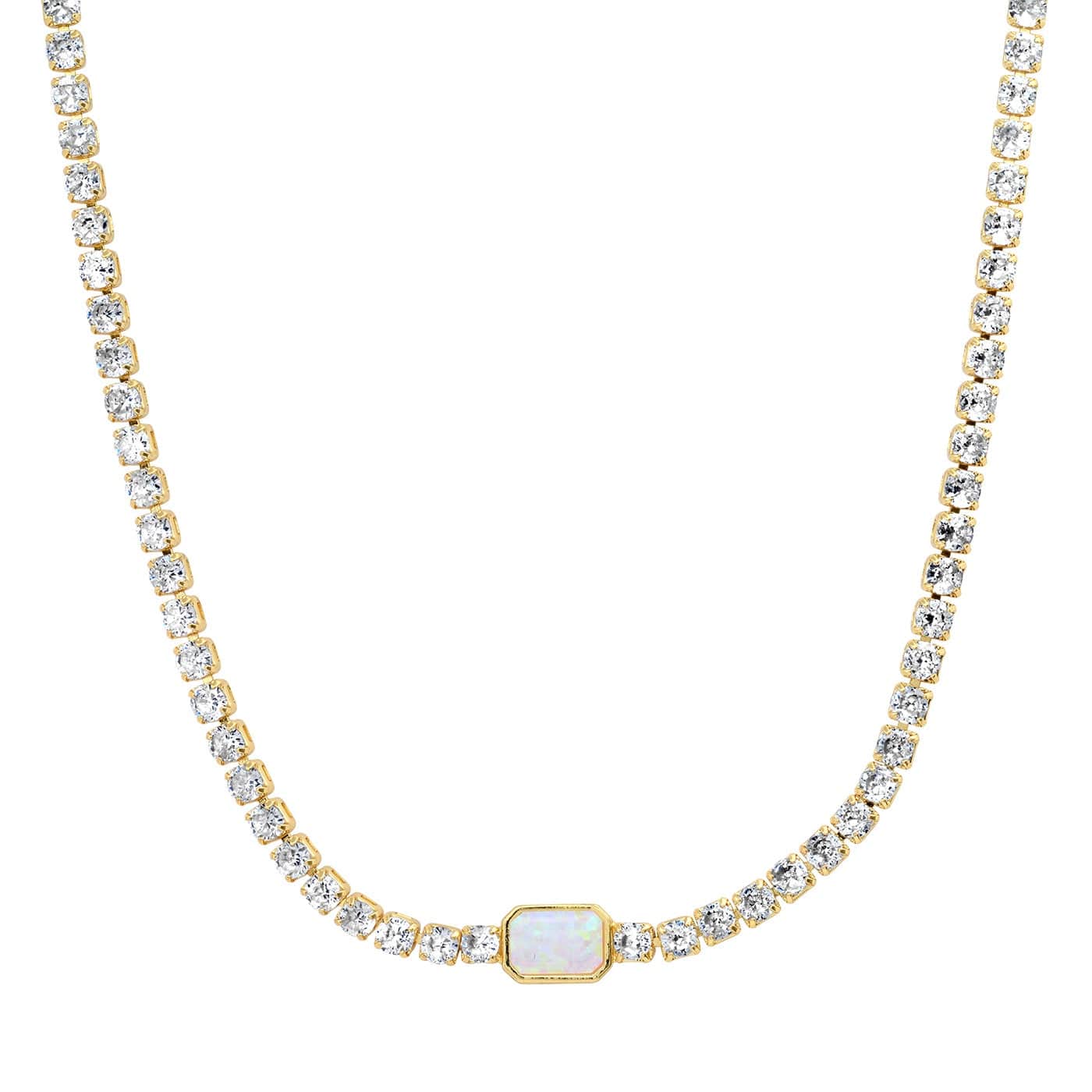 Tennis Necklace with Opal Center Stone