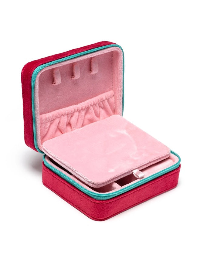 Velvet Jewelry Zip Case - Strawberry