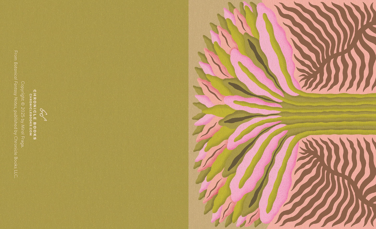 Note card set back with pink, lime, yellow, and dark zebra-like plant patterns