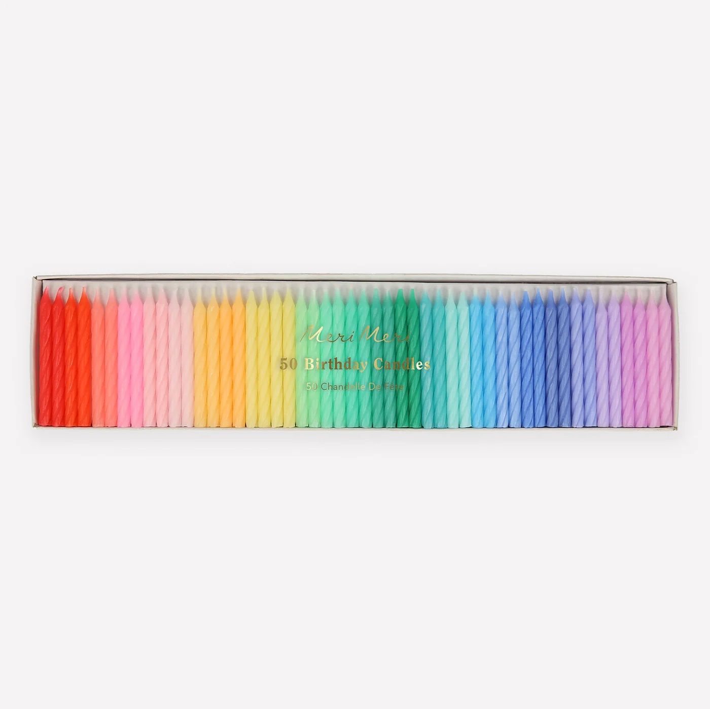 Rainbow twisted mini party candles set in a box, 50 multicolor striped candles