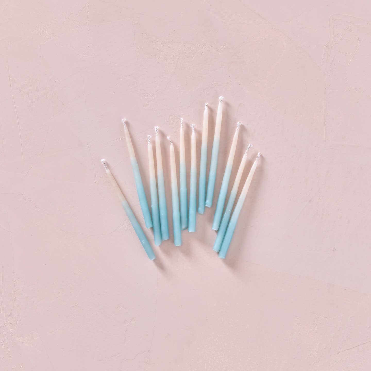 Aqua ombre beeswax party candles, light blue tapered candles with white wicks