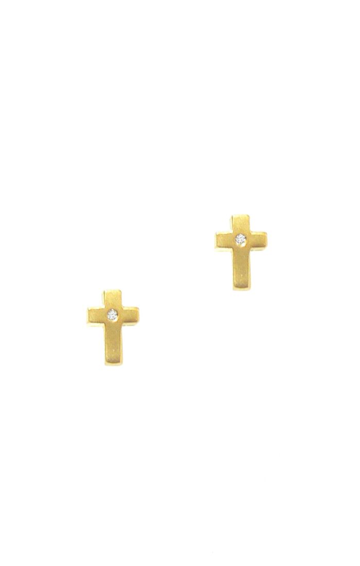 Gold matte cross stud earrings with small square base