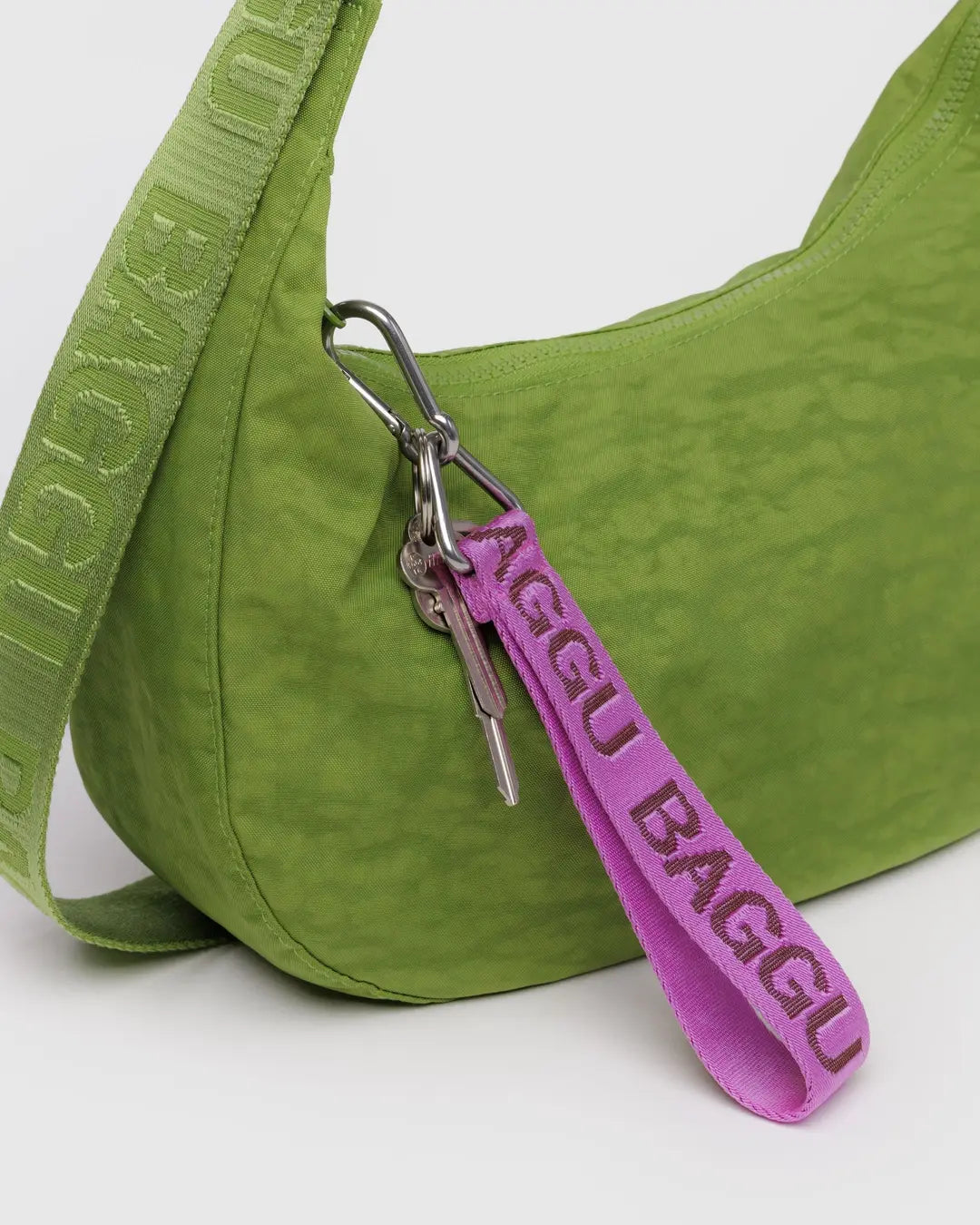 Purple logo keychain strap with metal keyring and hook clips
