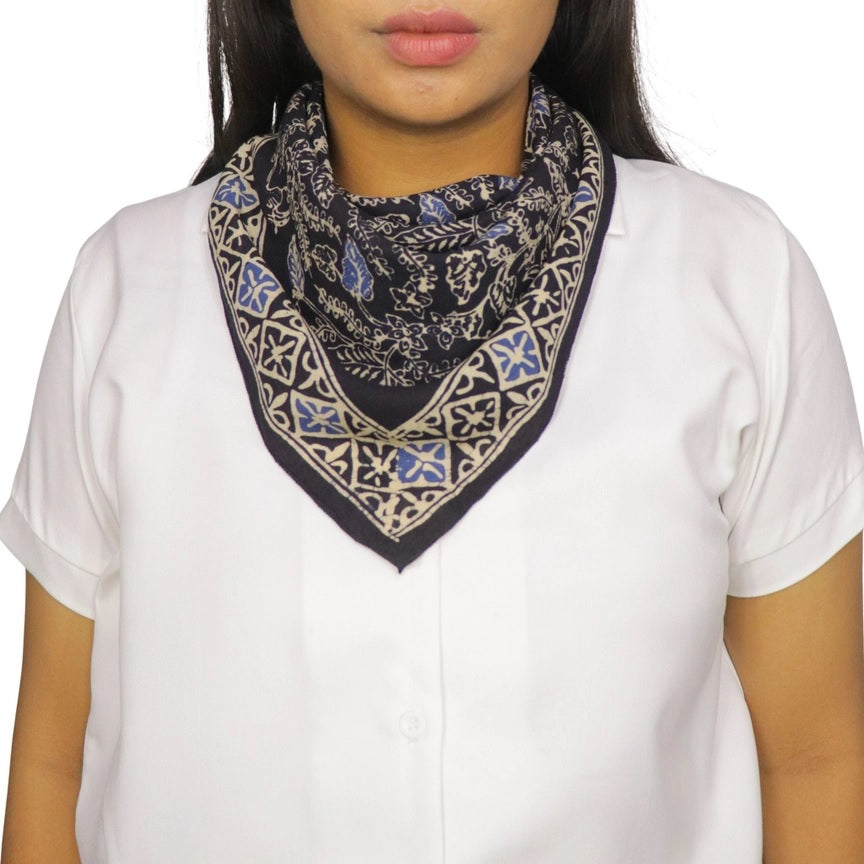 Hand Dyed Batik Bandana - Blue Navy Foilage