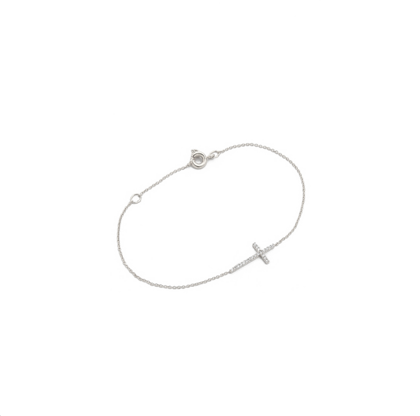 Simple Chain Bracelet With Cz Medium Cross - Silver