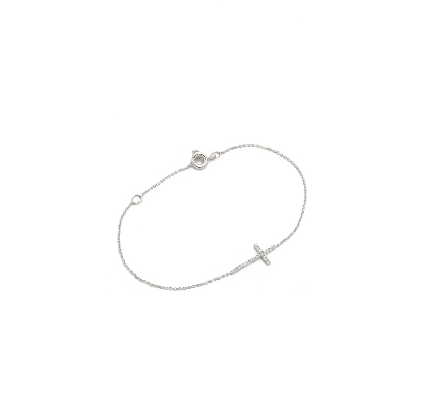 Simple Chain Bracelet With Cz Medium Cross - Silver