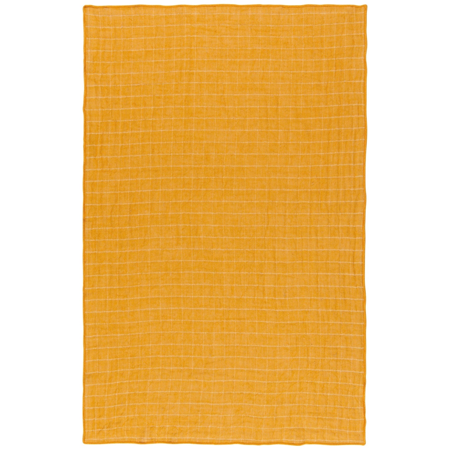 Double-weave dishtowel in golden orange with fine grid texture and stitched edge.
