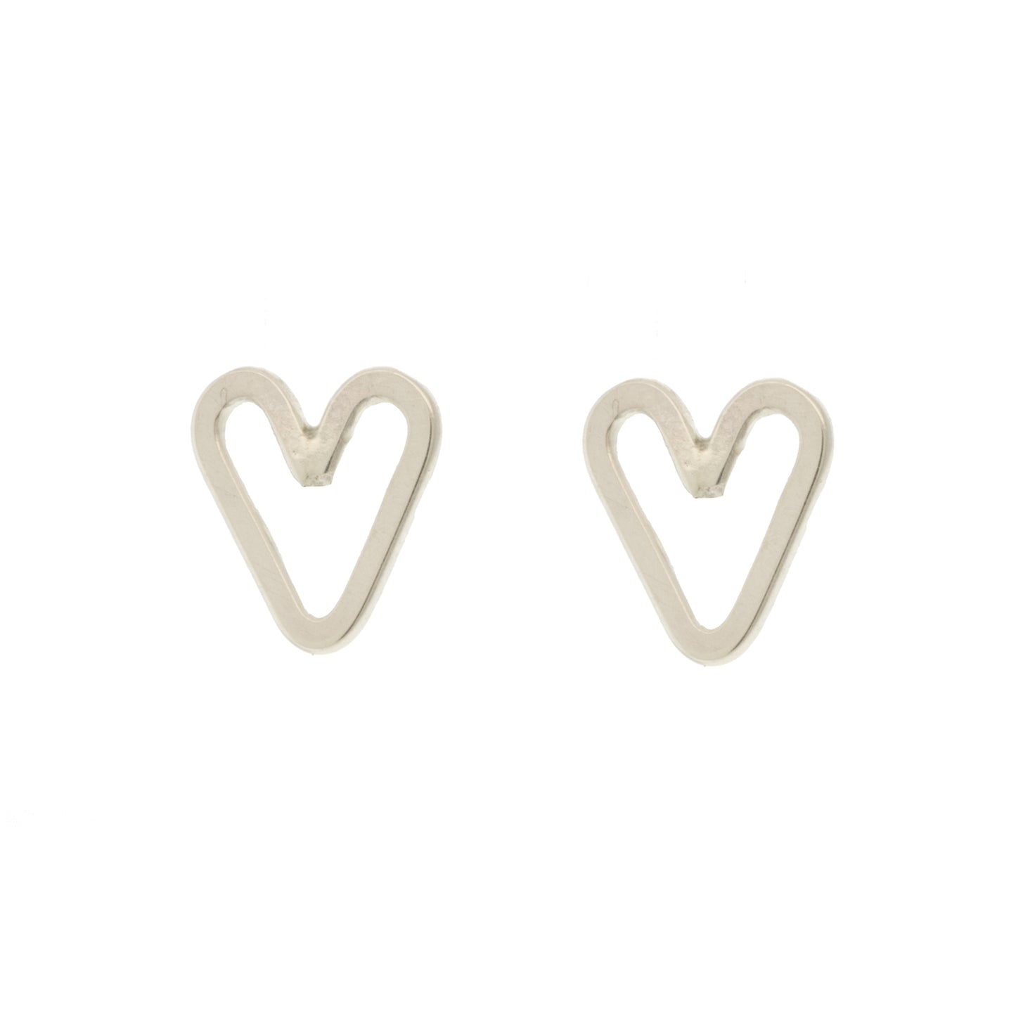 Small wire heart post earrings in sterling silver, pair of heart studs