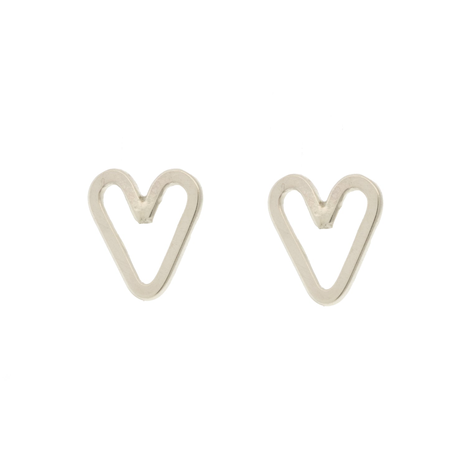 Small wire heart post earrings in sterling silver, pair of heart studs