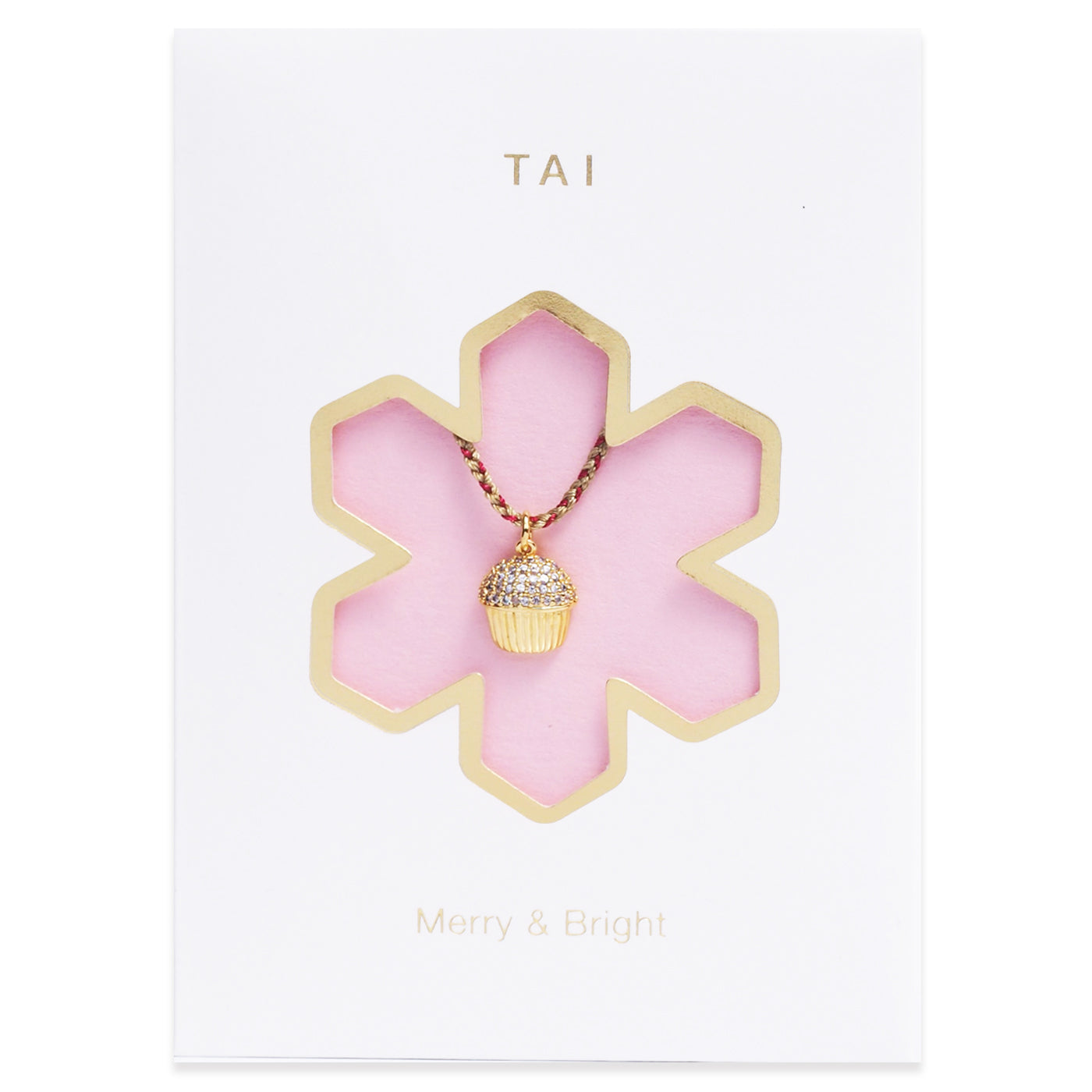 Gold cord necklace with small cupcake charm pendant