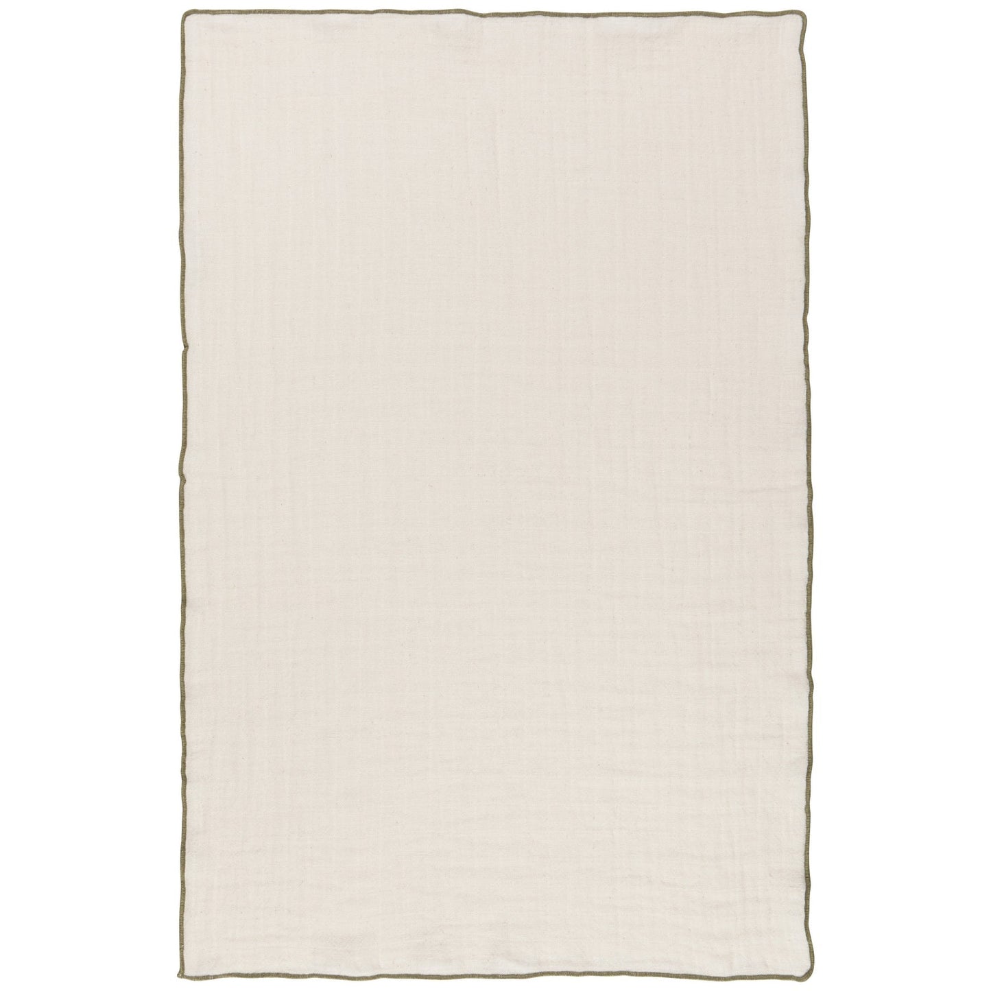 Double-weave dishtowel in off-white with subtle texture and stitched border.