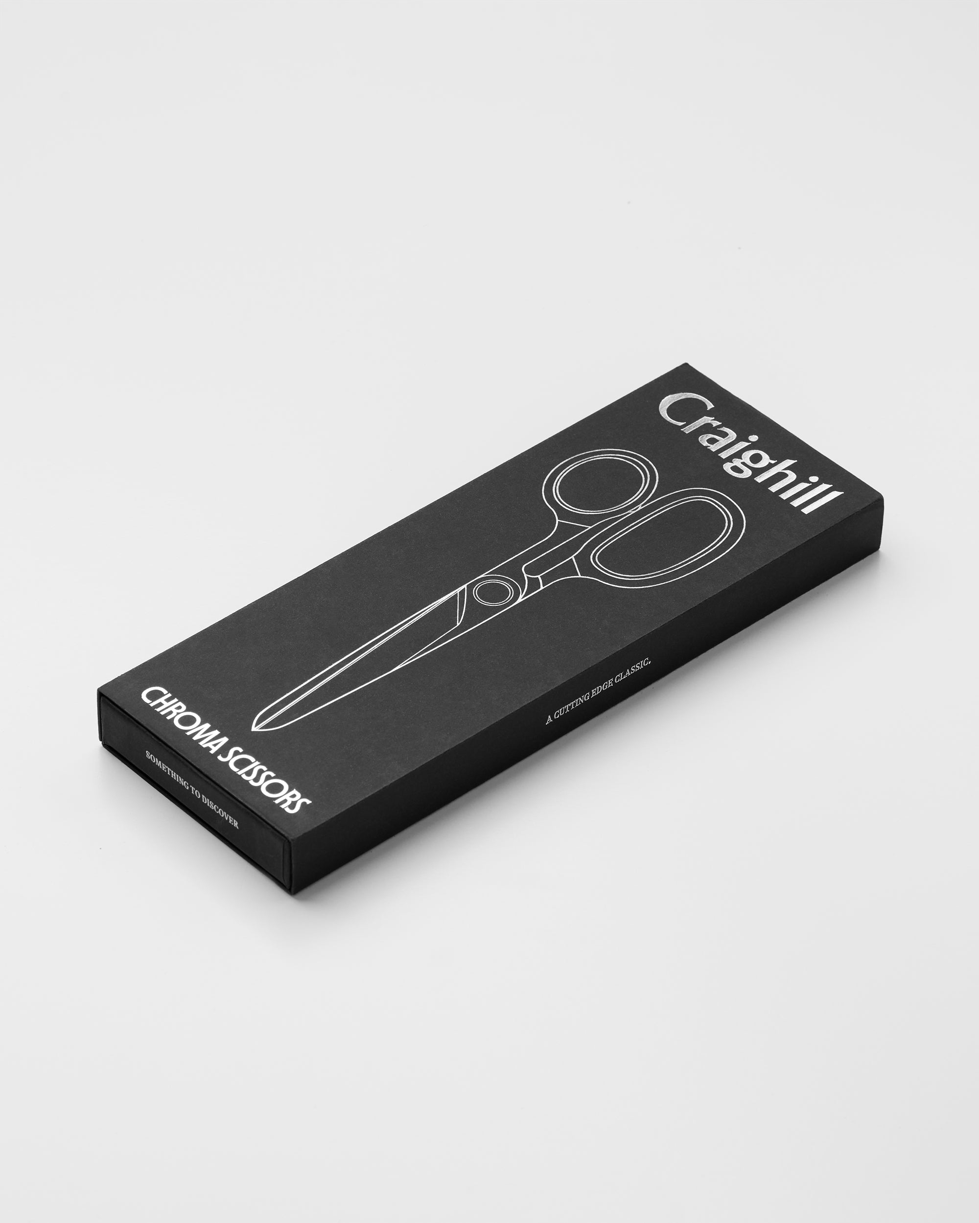 Chroma scissors packaging box, black with scissors line art