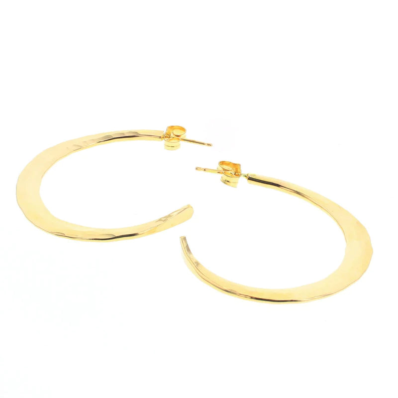 Gold filled hoop earrings with small post back, smooth oval profile