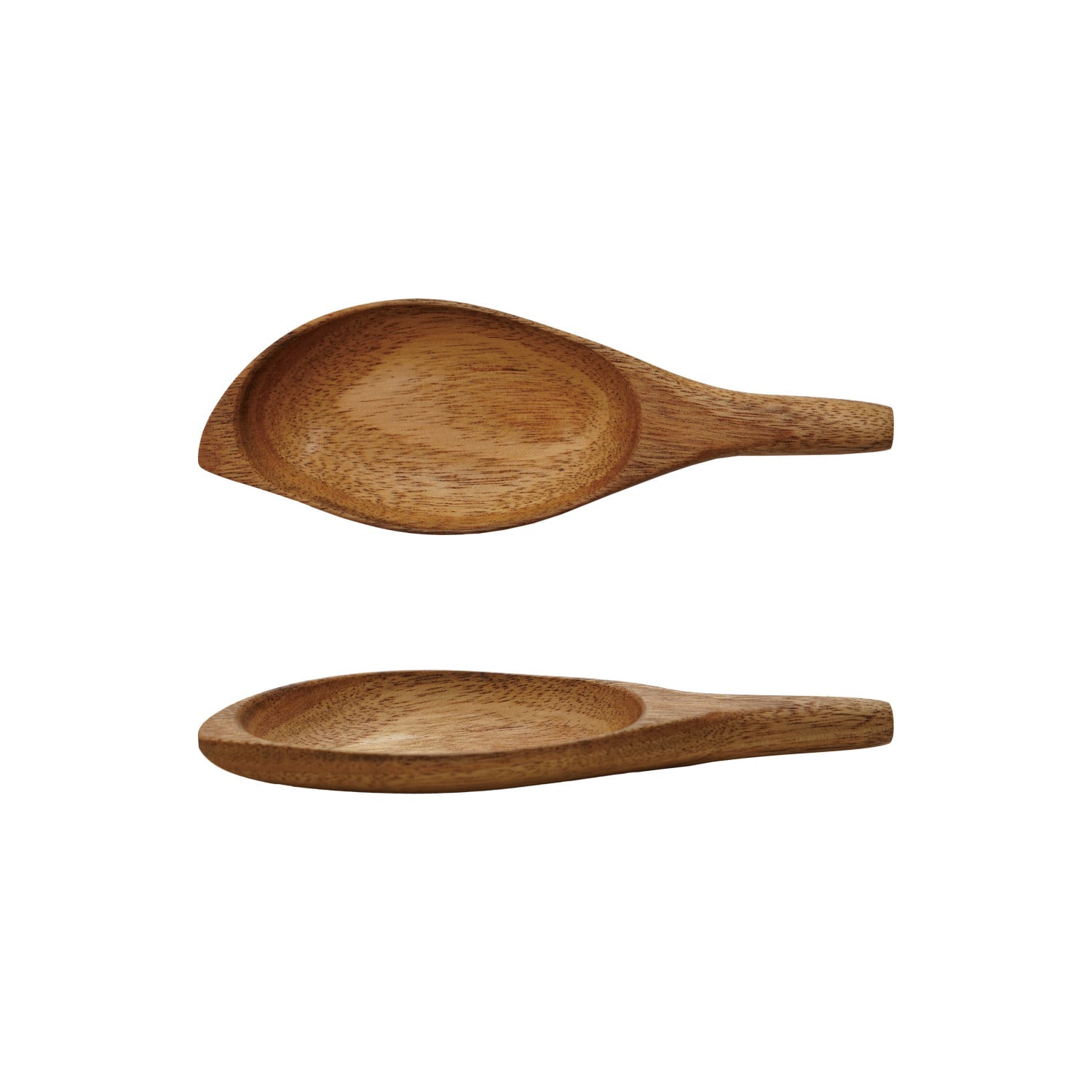 Acacia leaf-shaped wood spoon, oval bowl with short handle (set of 2)