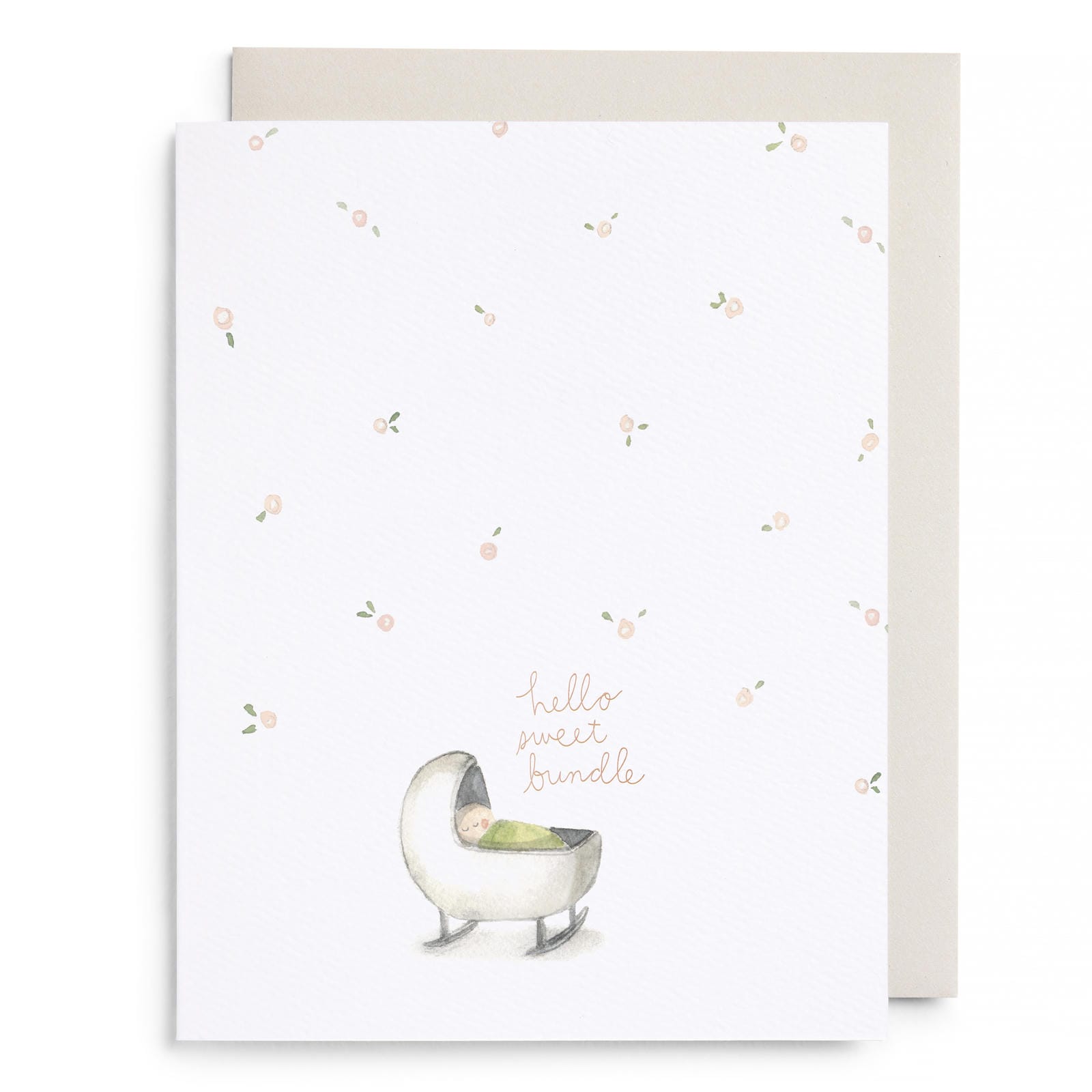 Greeting card bundle, white with scattered fruit pattern and stroller illustration