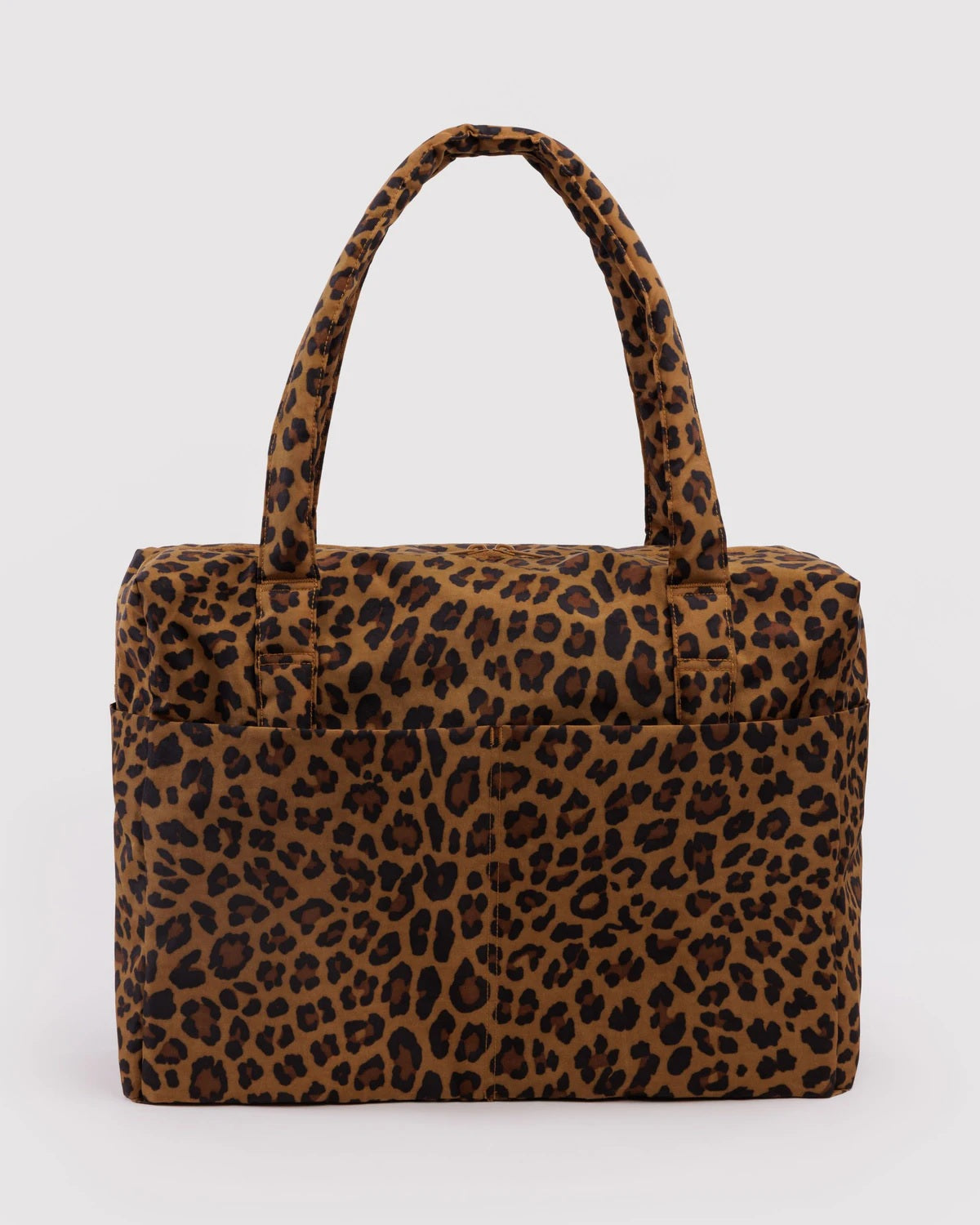 Carry-on bag with leopard print fabric and top handles