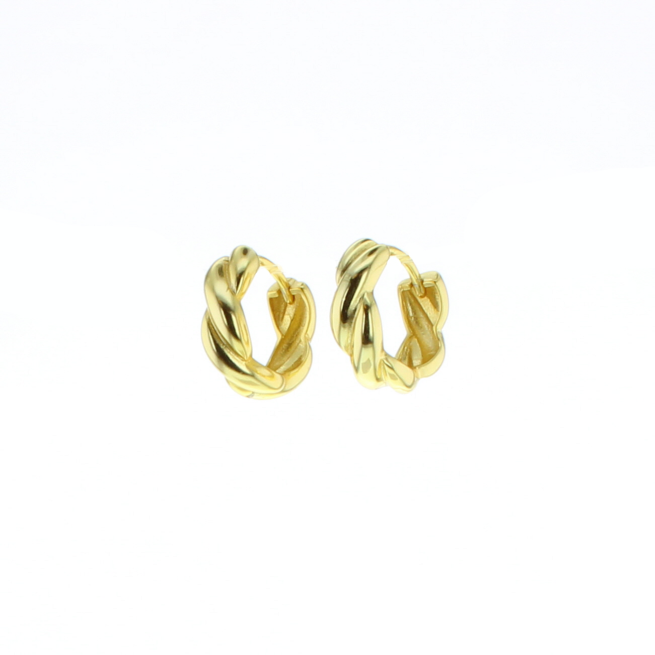 Gold twisted hoop earrings with interlocking rope-style design