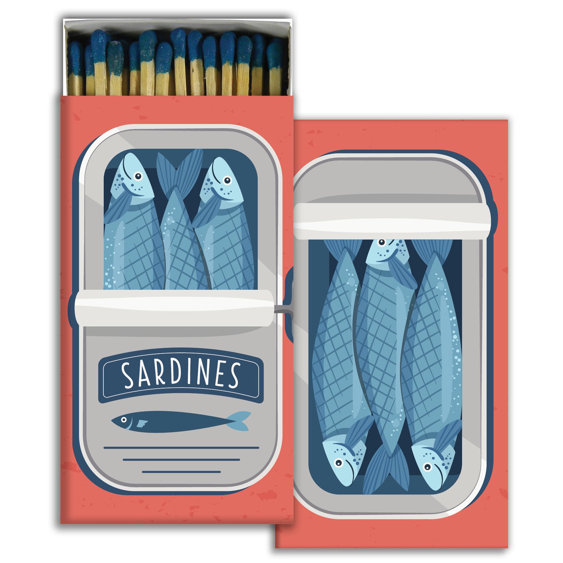 Sardines themed matchbox set with blue sardine fish illustrations