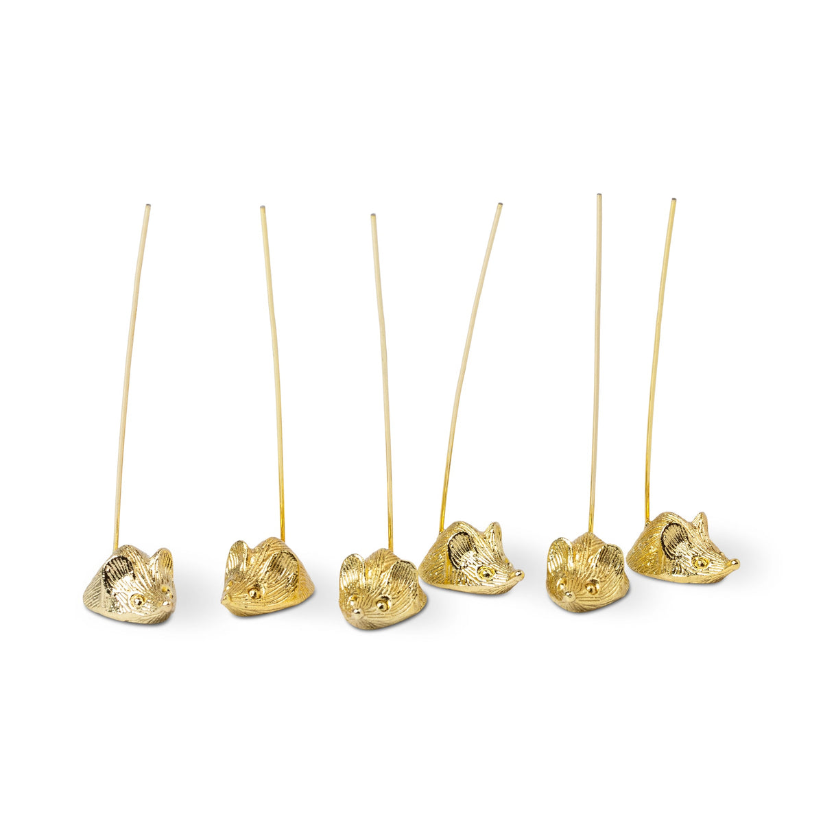 Set of 6 gold-toned animal-shaped hors d'oeuvres picks with thin wooden stems