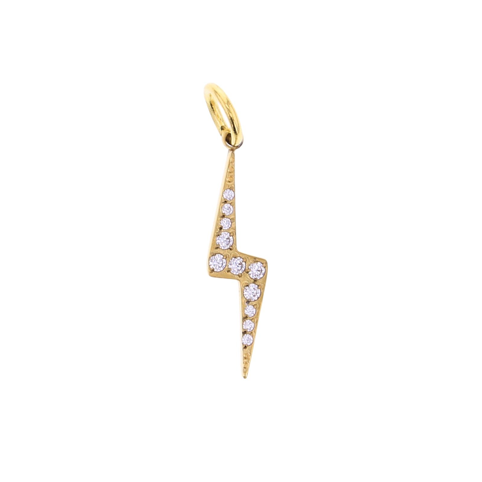 Gold CZ elongated bolt charm with clear round stones