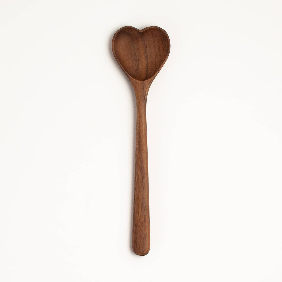 Walnut heart-shaped wooden spoon with long handle, 9.5 in