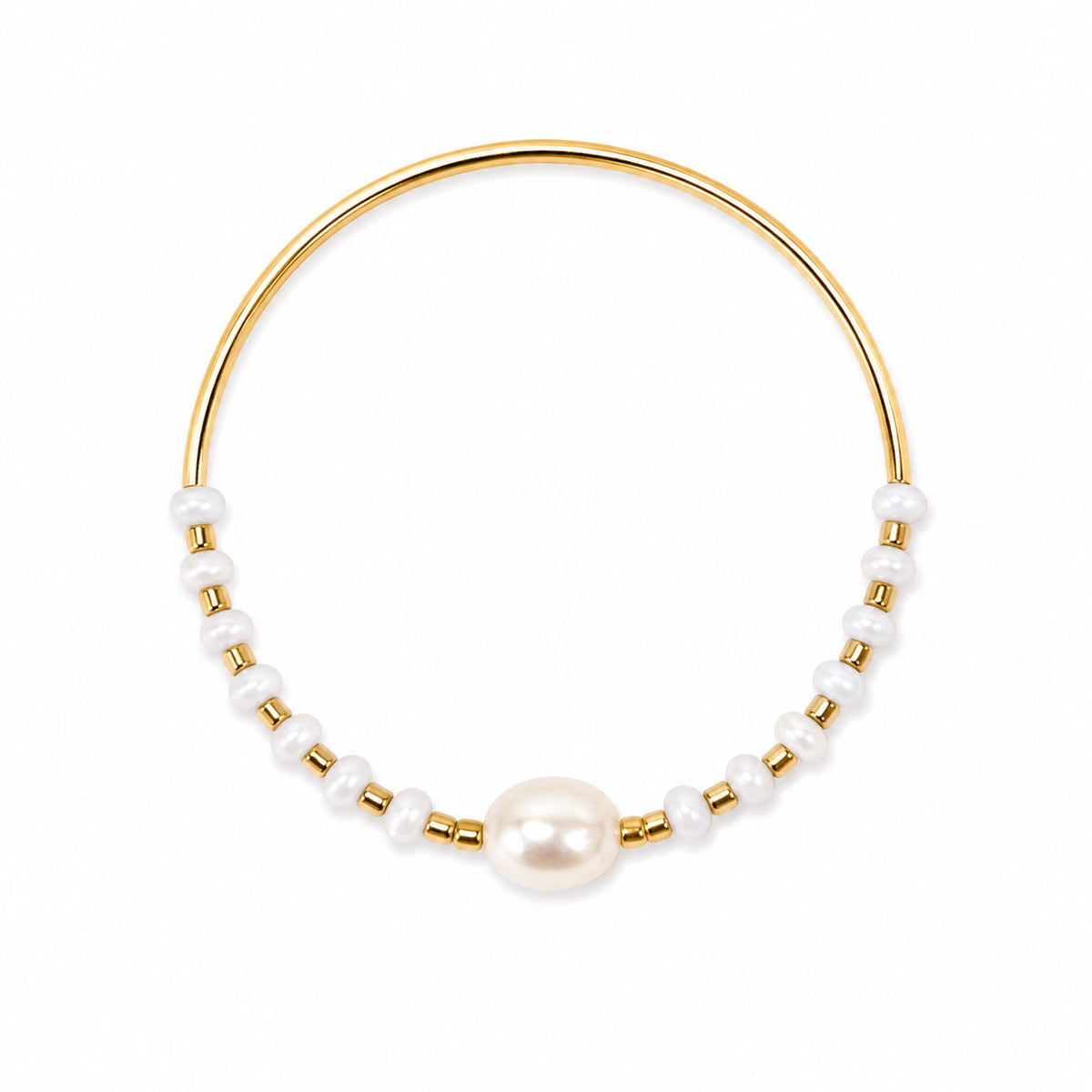 Stretch Bangle Bracelet - Pearl & Shell - Gold