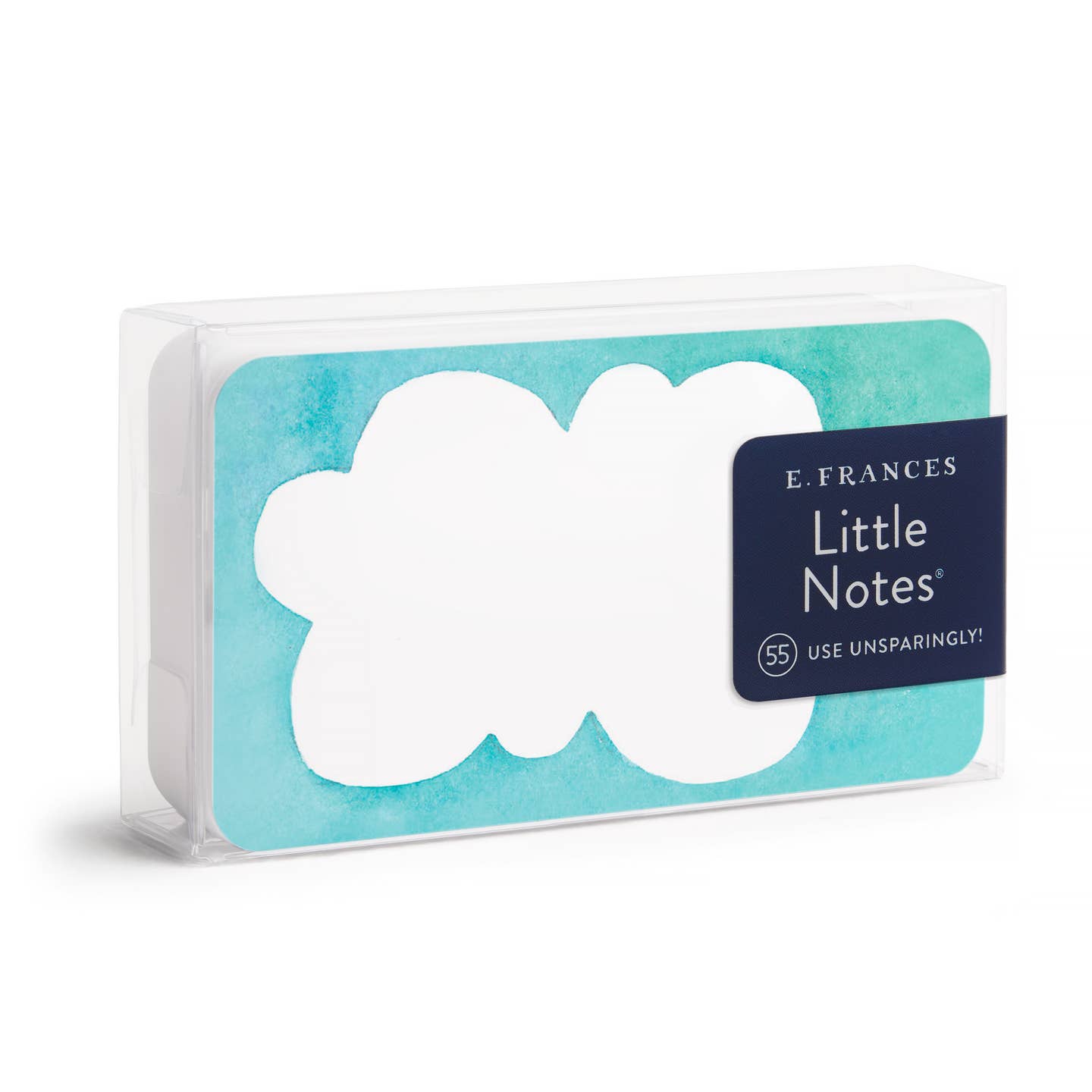 Cloud-shaped note cards in plastic sleeve, turquoise with E. Frances Little Notes label