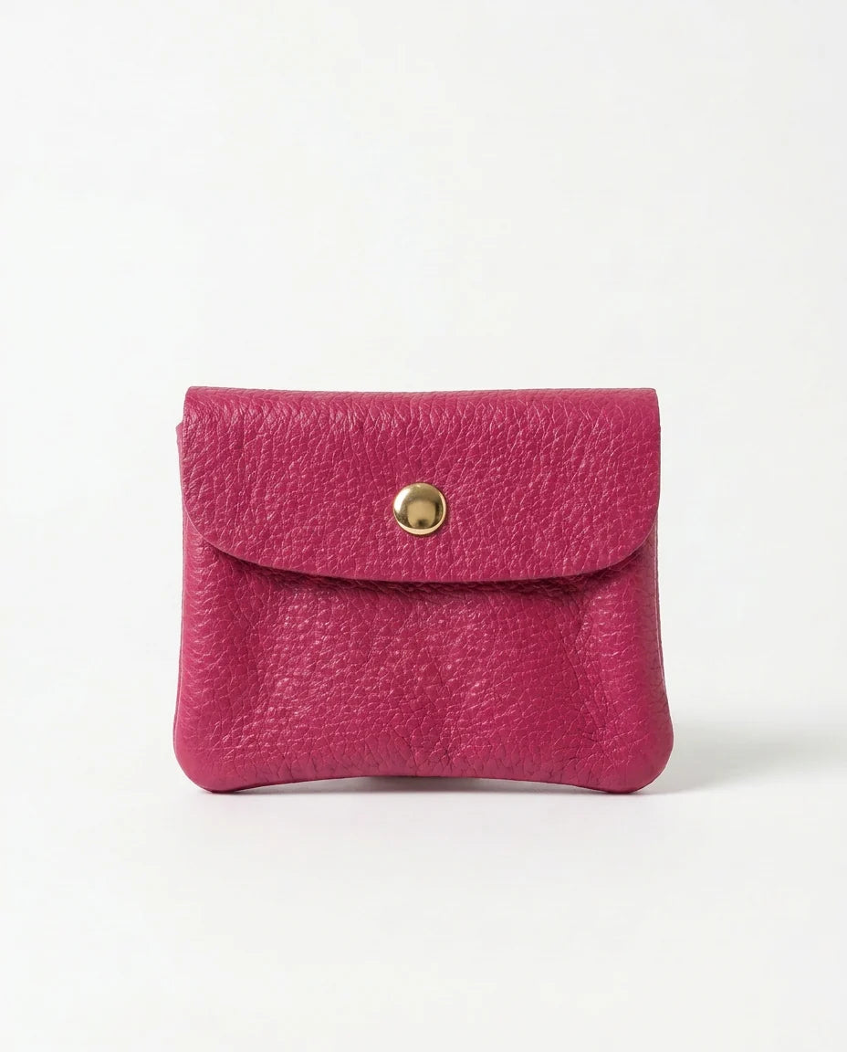 Mini Wallet- Pebble Leather - Magenta