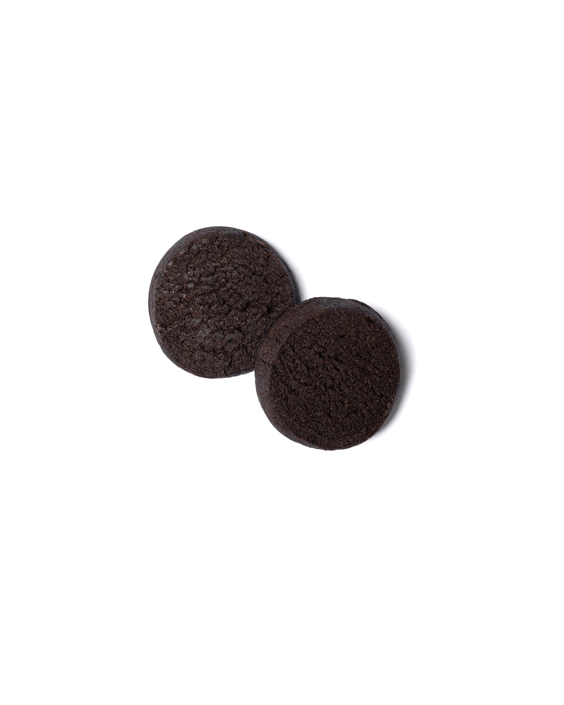Dark round chocolate cookies, two pieces