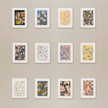 Vintage floral postcard set of multiple framed cards with assorted flower illustrations