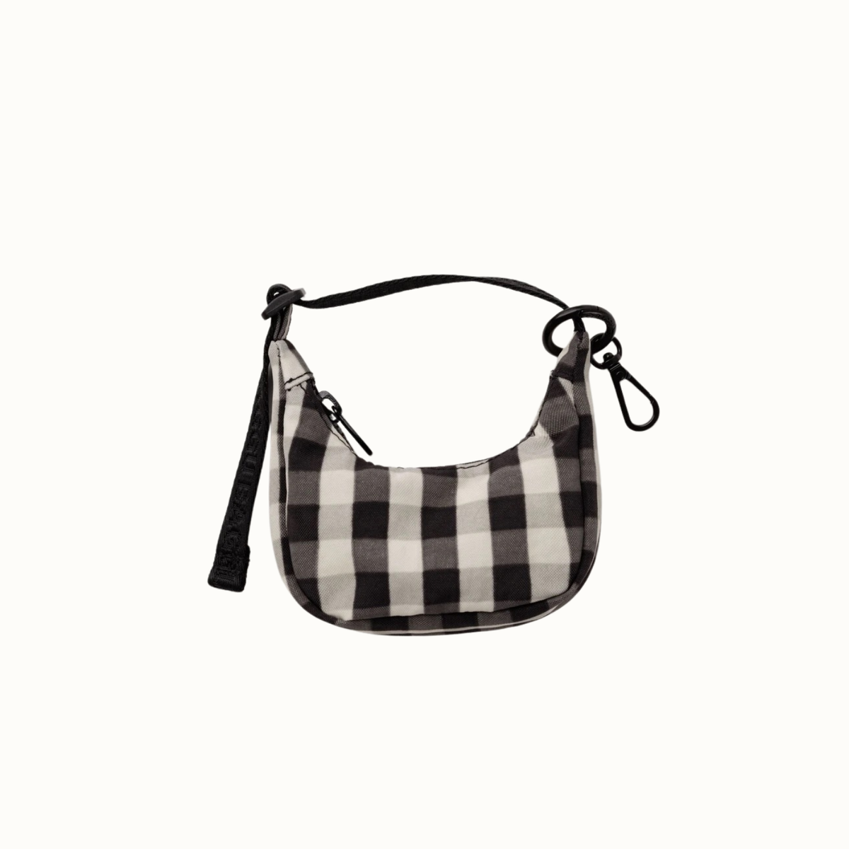Crescent Bag Charm - Black and Cream Gingham