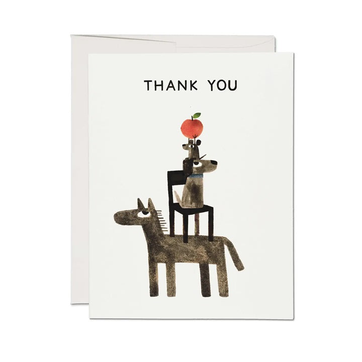 Thank You greeting card with illustrated cat and strawberry hat