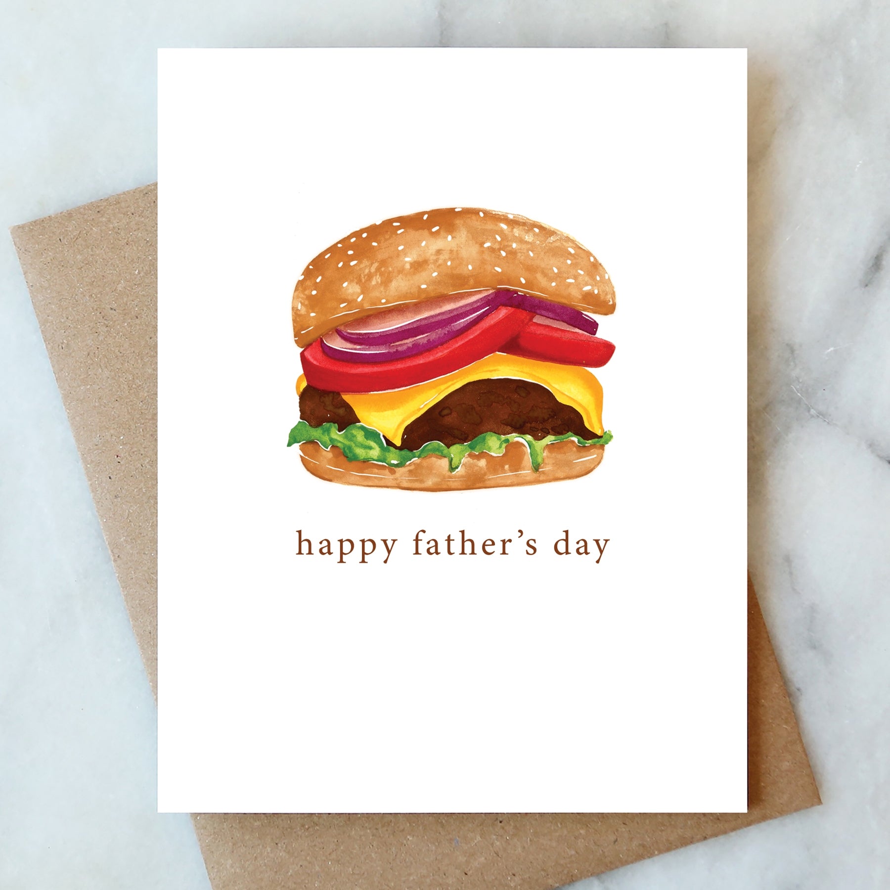 Hamburger Father's Day card with burger illustration and 'happy father's day' text