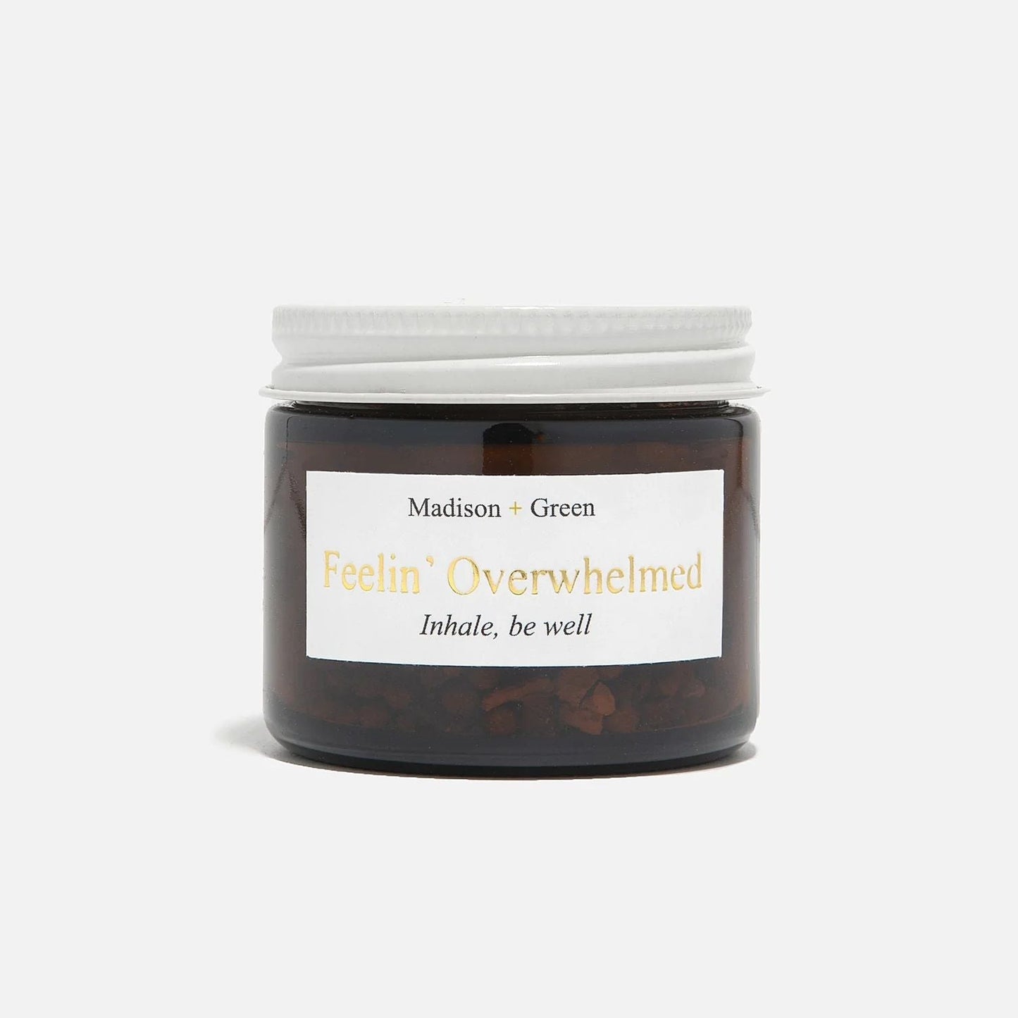 Large aromatherapy inhaler jar with white lid, dark amber glass and label