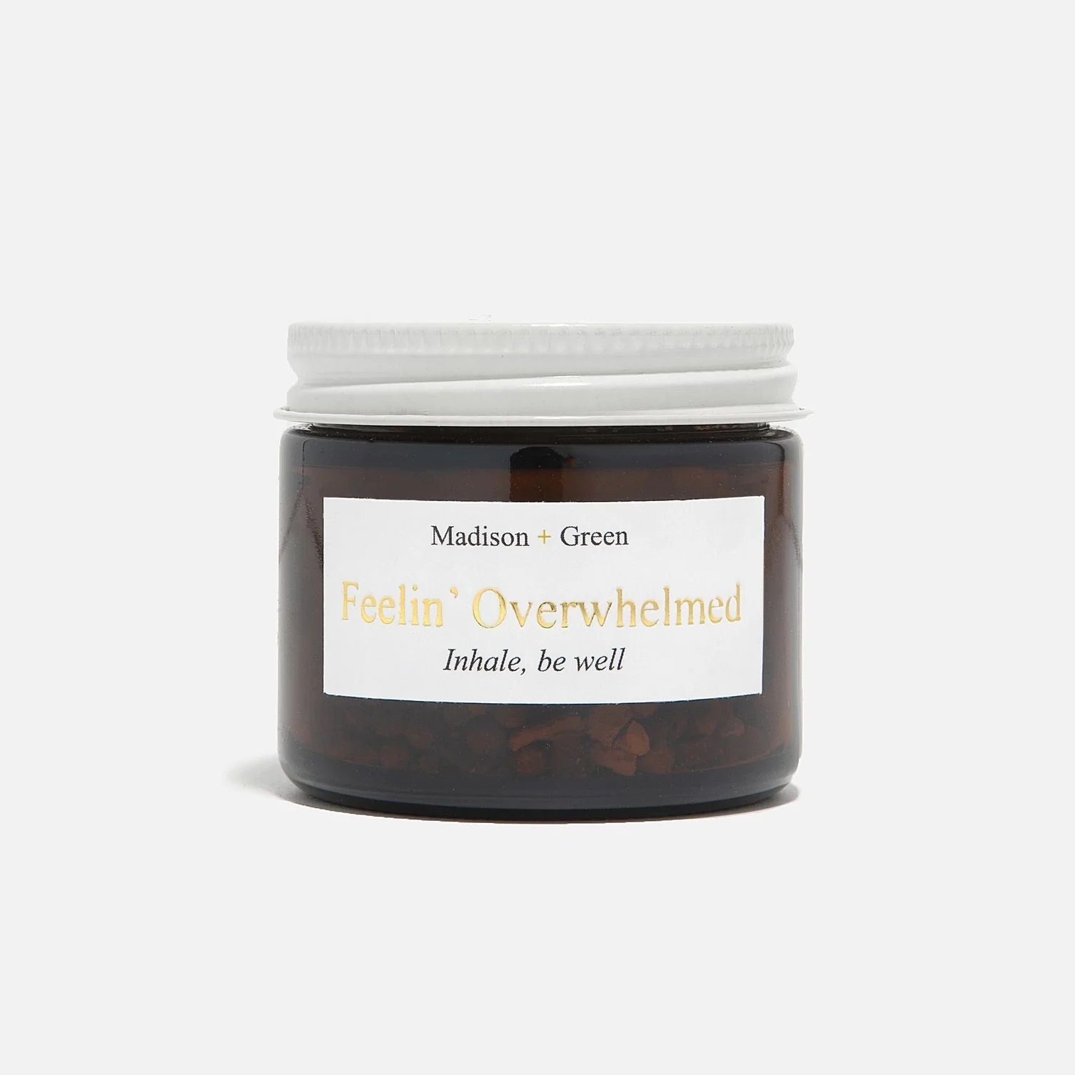 Large aromatherapy inhaler jar with white lid, dark amber glass and label