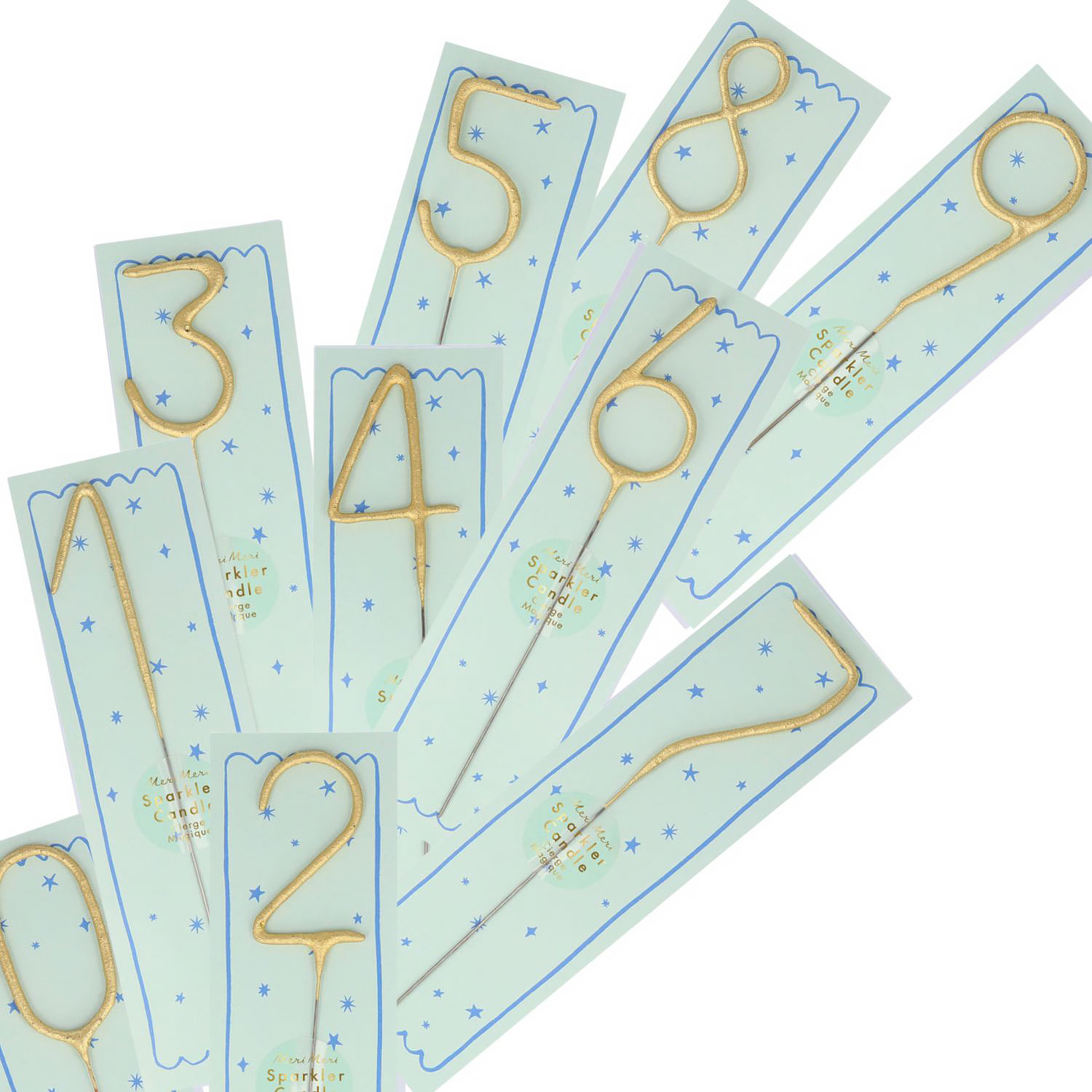 Gold number sparkler candles assortment, blue star design