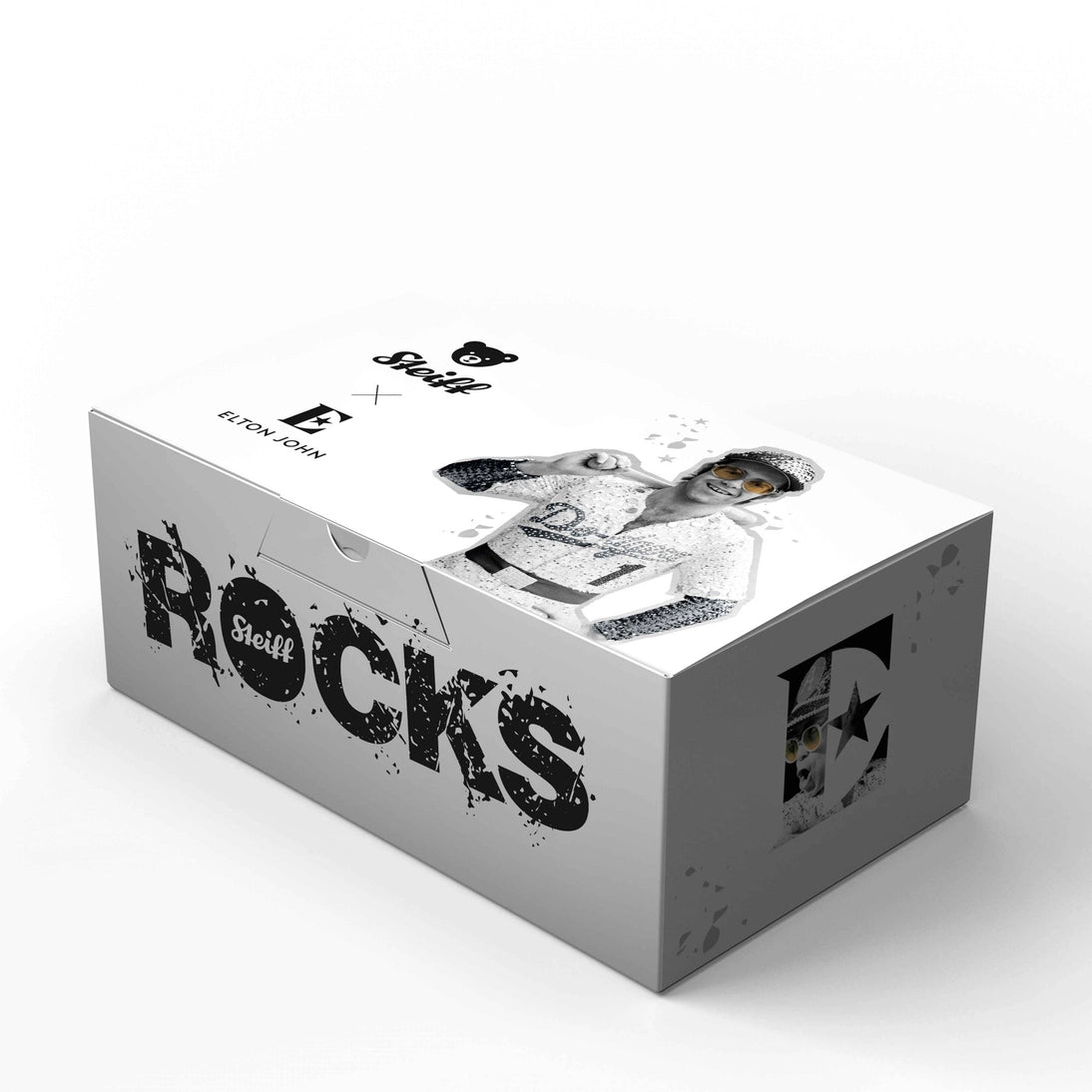 Steiff Rocks gift box with “Rocks!” text graphic and teddy bear artwork on top