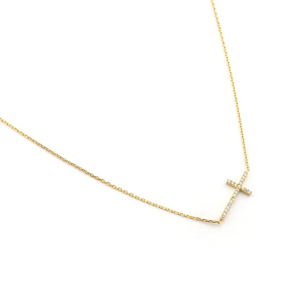 Minimalist CZ Cross Pendant Necklace - Gold